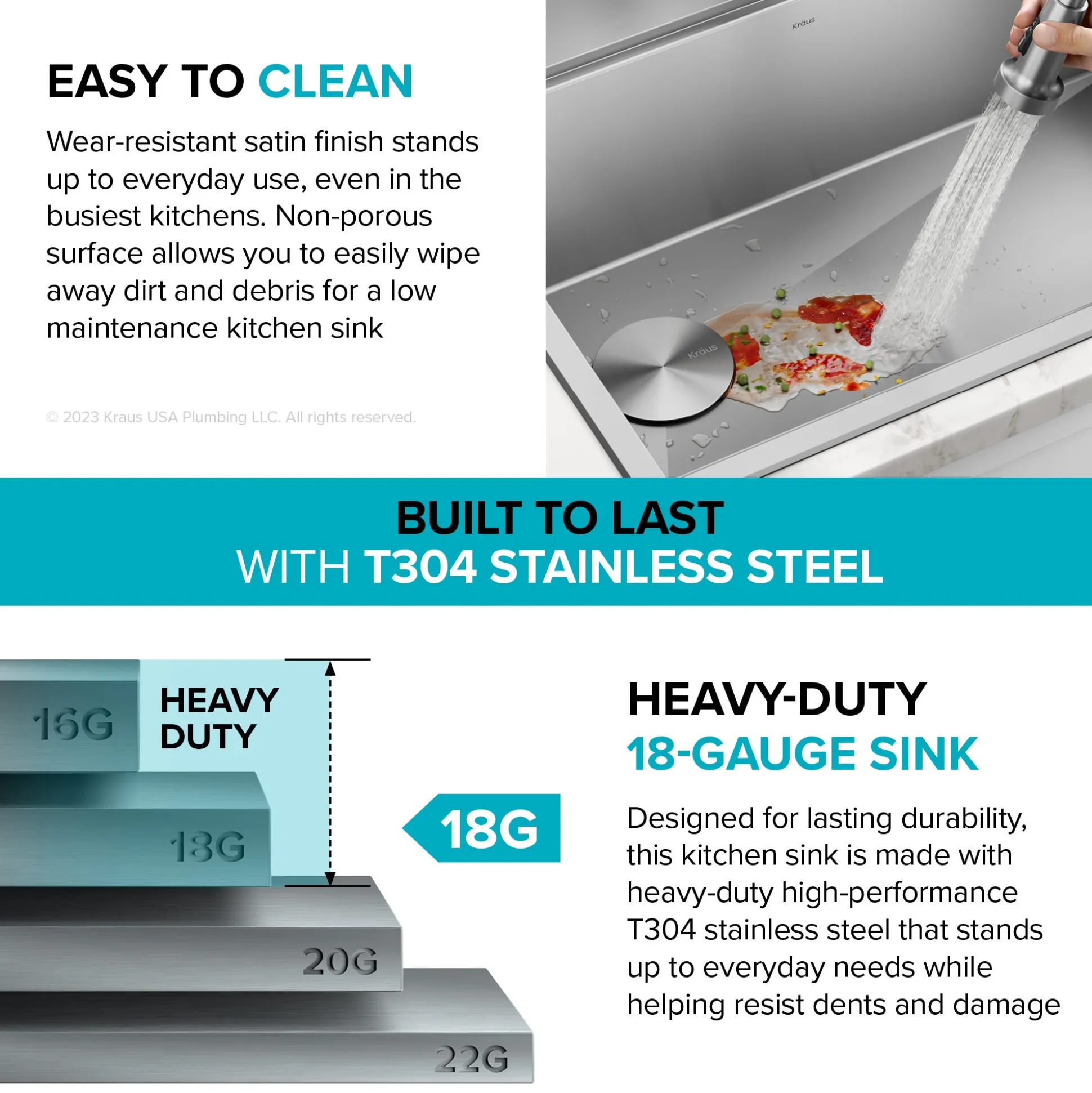 Workstation 25" Dual Mount 18 Gauge Stainless Steel Single Bowl Kitchen Sink w/ Bolden Commercial Pull-Down Faucet in Spot Free Stainless Steel