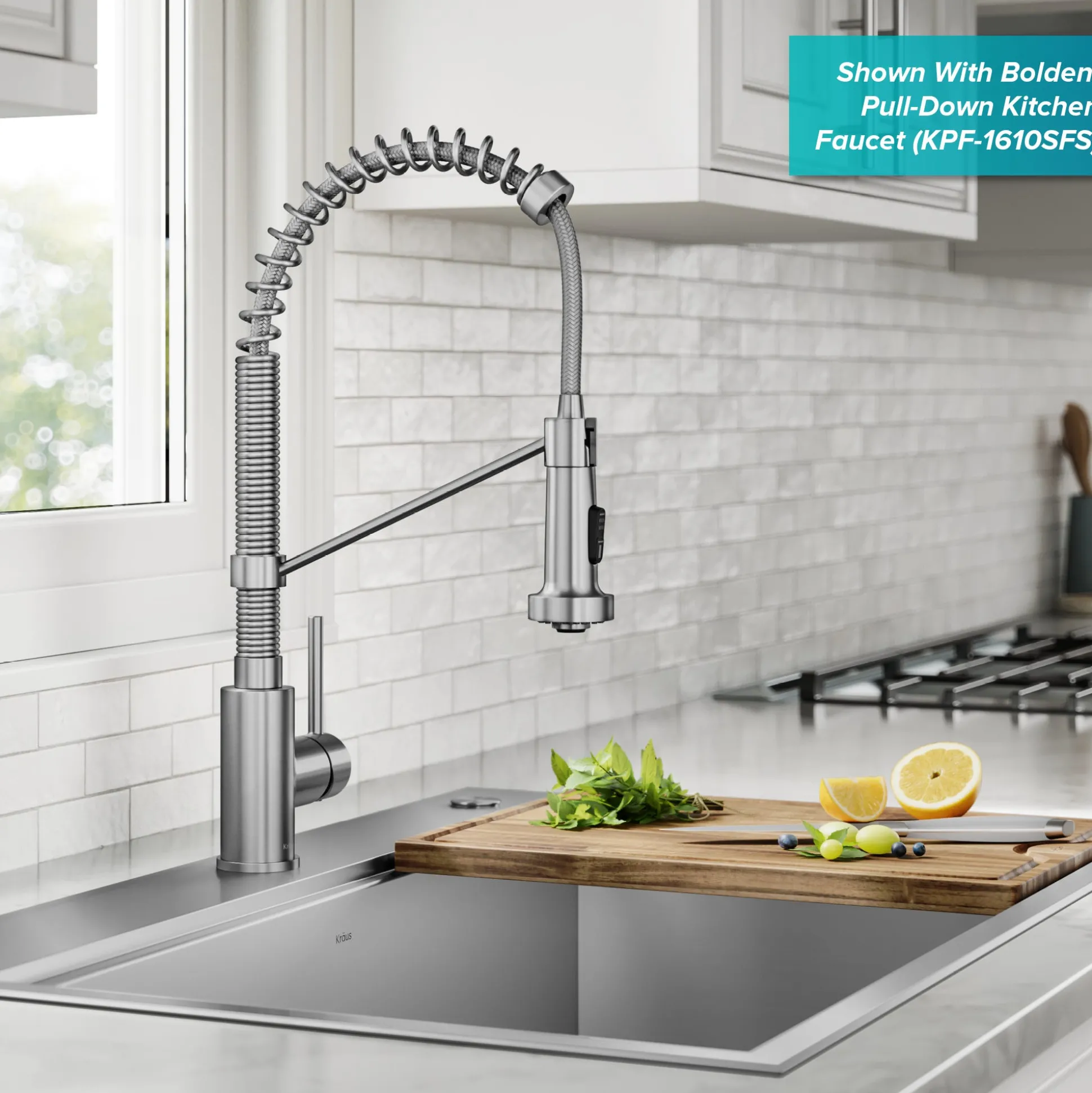 Workstation 33" Dual Mount 18 Gauge Stainless Steel Single Bowl Kitchen Sink w/ Bolden Commercial Pull-Down Faucet in Spot Free Stainless Steel