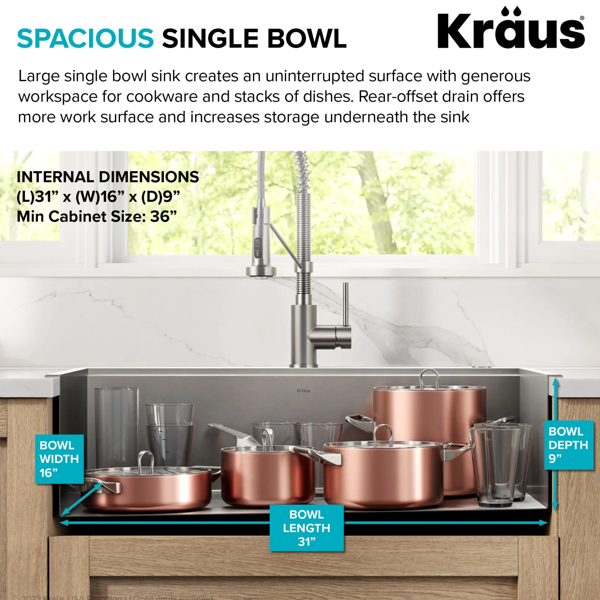 Workstation 33" Dual Mount 18 Gauge Stainless Steel Single Bowl Kitchen Sink w/ Bolden Commercial Pull-Down Faucet in Spot Free Stainless Steel