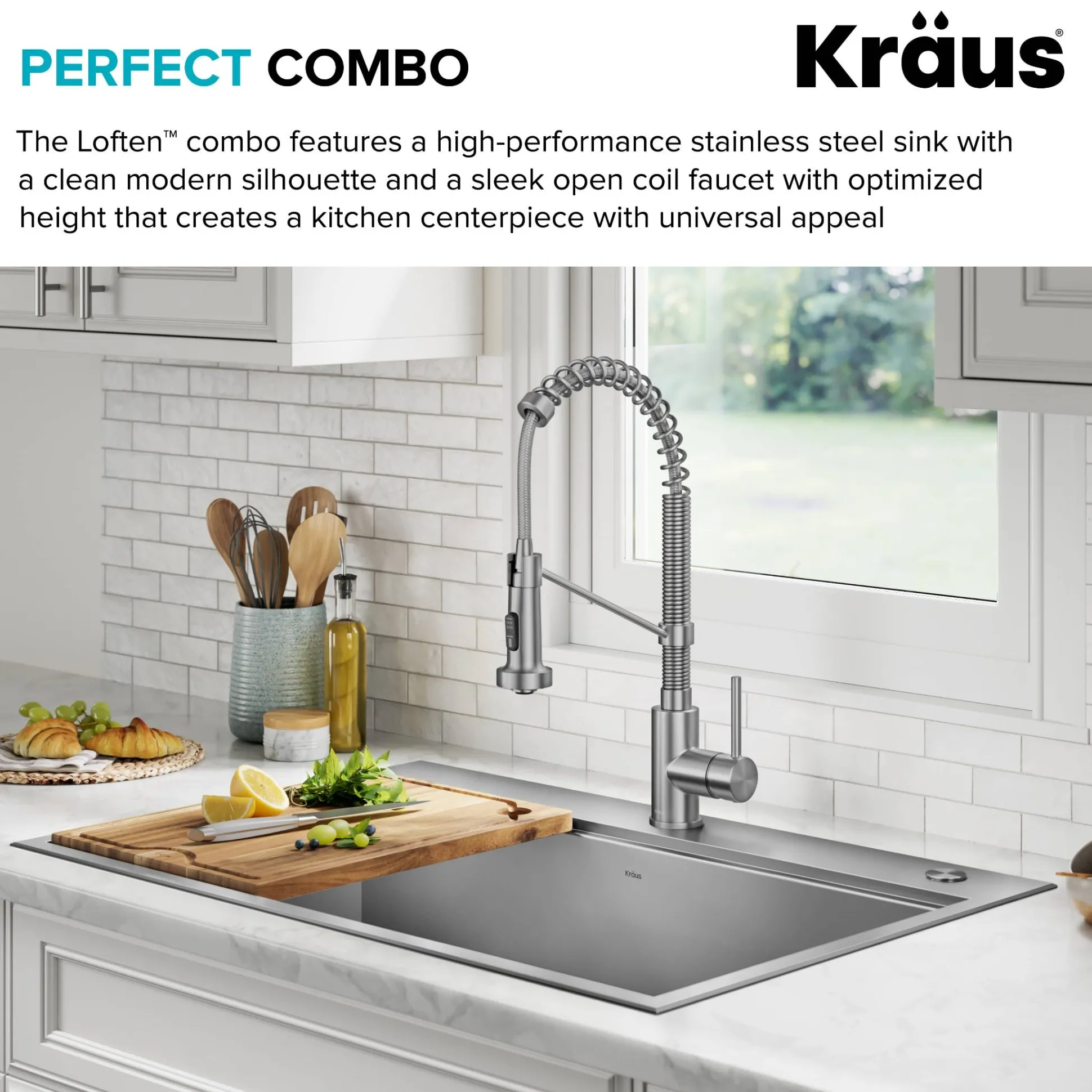 Workstation 33" Dual Mount 18 Gauge Stainless Steel Single Bowl Kitchen Sink w/ Bolden Commercial Pull-Down Faucet in Spot Free Stainless Steel