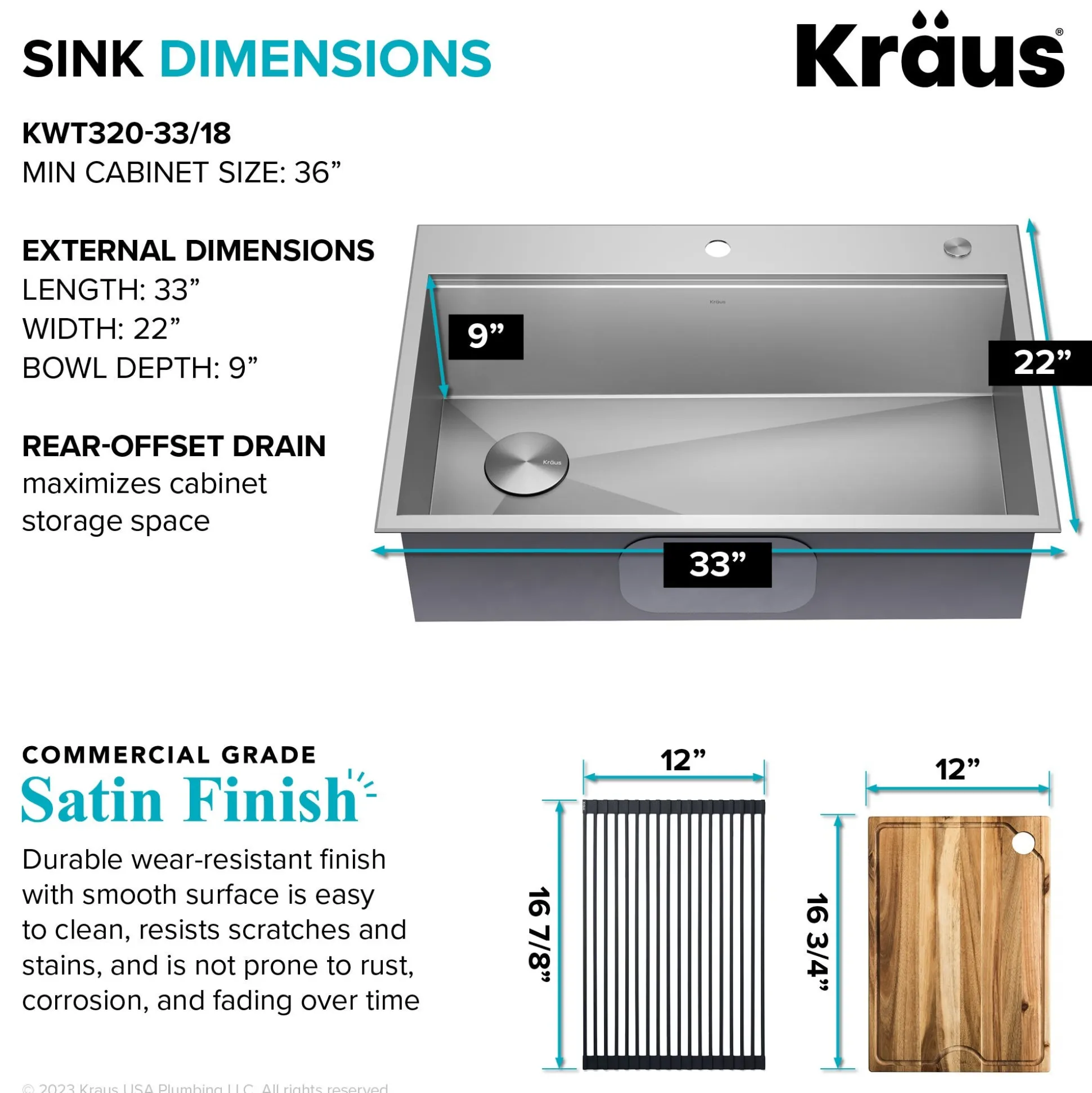 Workstation 33" Dual Mount 18 Gauge Stainless Steel Single Bowl Kitchen Sink with Accessories