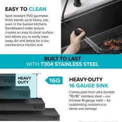 Workstation 33” Flat Apron Front Farmhouse 16 Gauge Black Stainless Steel Single Bowl Kitchen Sink in PVD Gunmetal Finish with Accessories