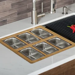 Workstation Kitchen Sink Serving Board Set with Rectangular Stainless Steel Bowls