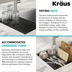 Workstation Multipurpose Over Sink Roll-Up Dish Drying Rack in Matte Black