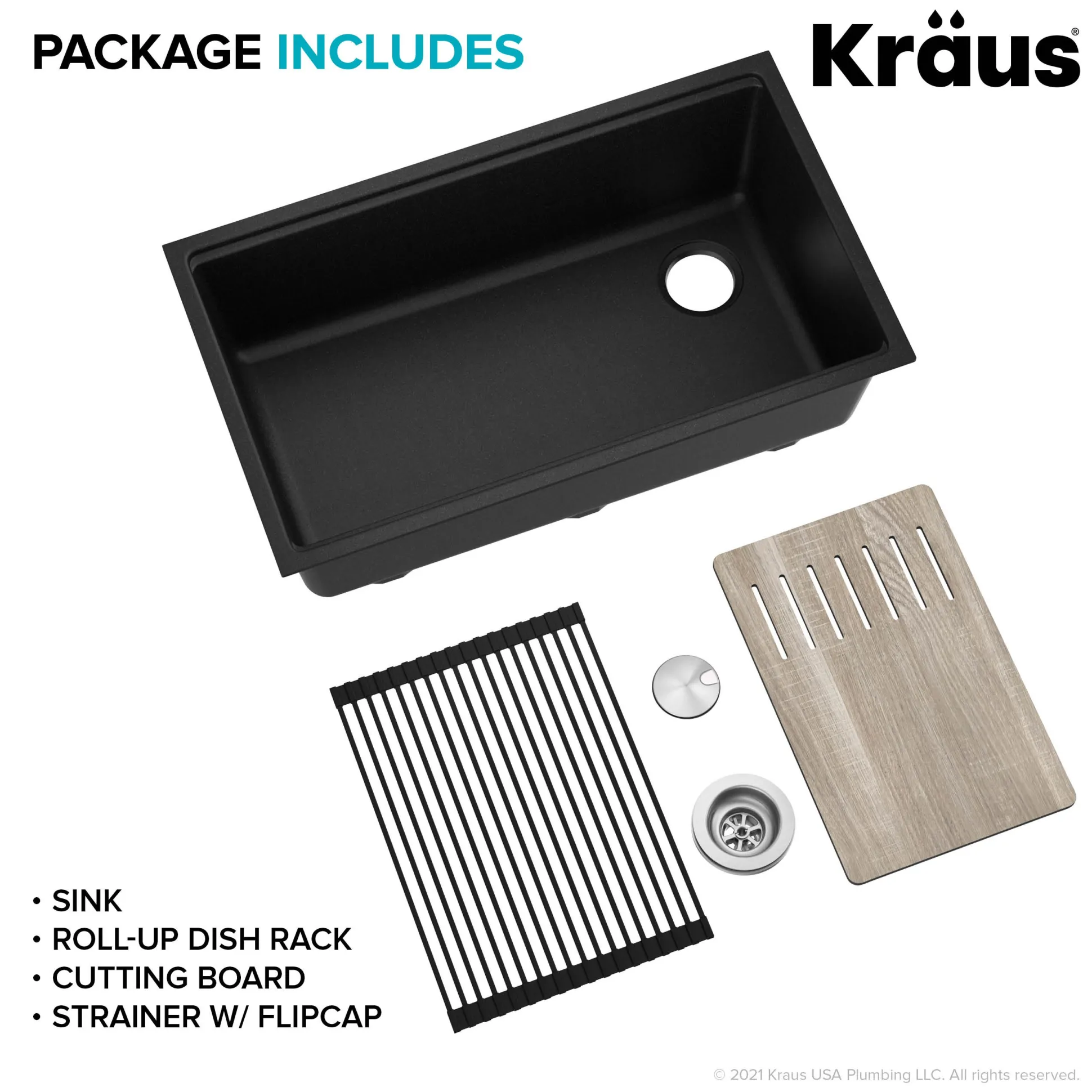 Workstation 32" Undermount Granite Single Bowl Kitchen Sink in Metallic Black with Accessories